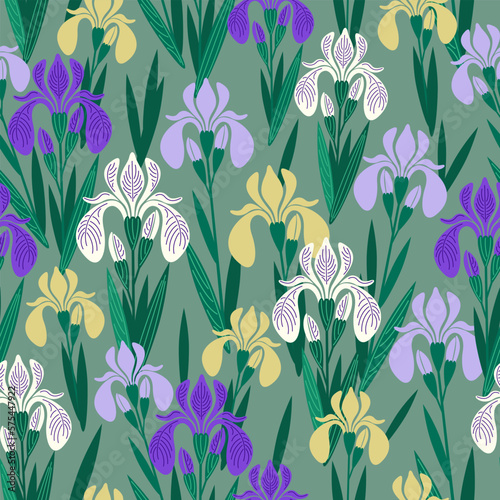 seamless pattern background with flowers irises