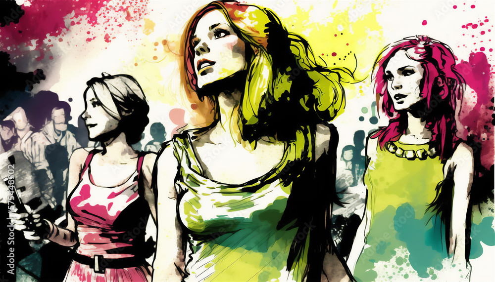 beautiful party girls colorful concert, ai generated, Generative AI beautiful party girls colorful concert, ai generated, Generative AI