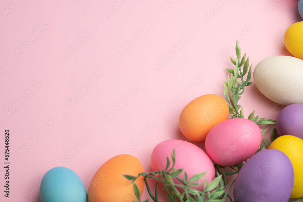 Bright Easter Eggs on Pink Background