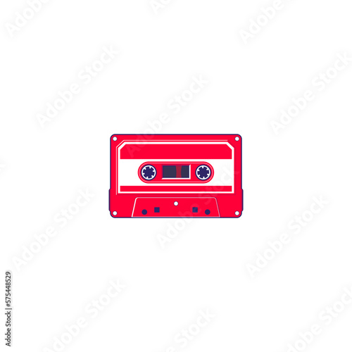 Vector illustration of a cassette tape in purple and red