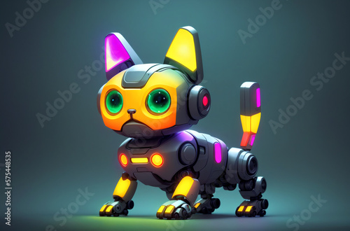 Robot cat. Cute robot pussycat in bright colors. Concept of modern world  toy animal. Generative AI.