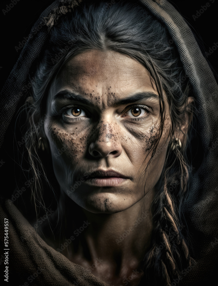 Prehistoric woman Portrait-Generative AI	