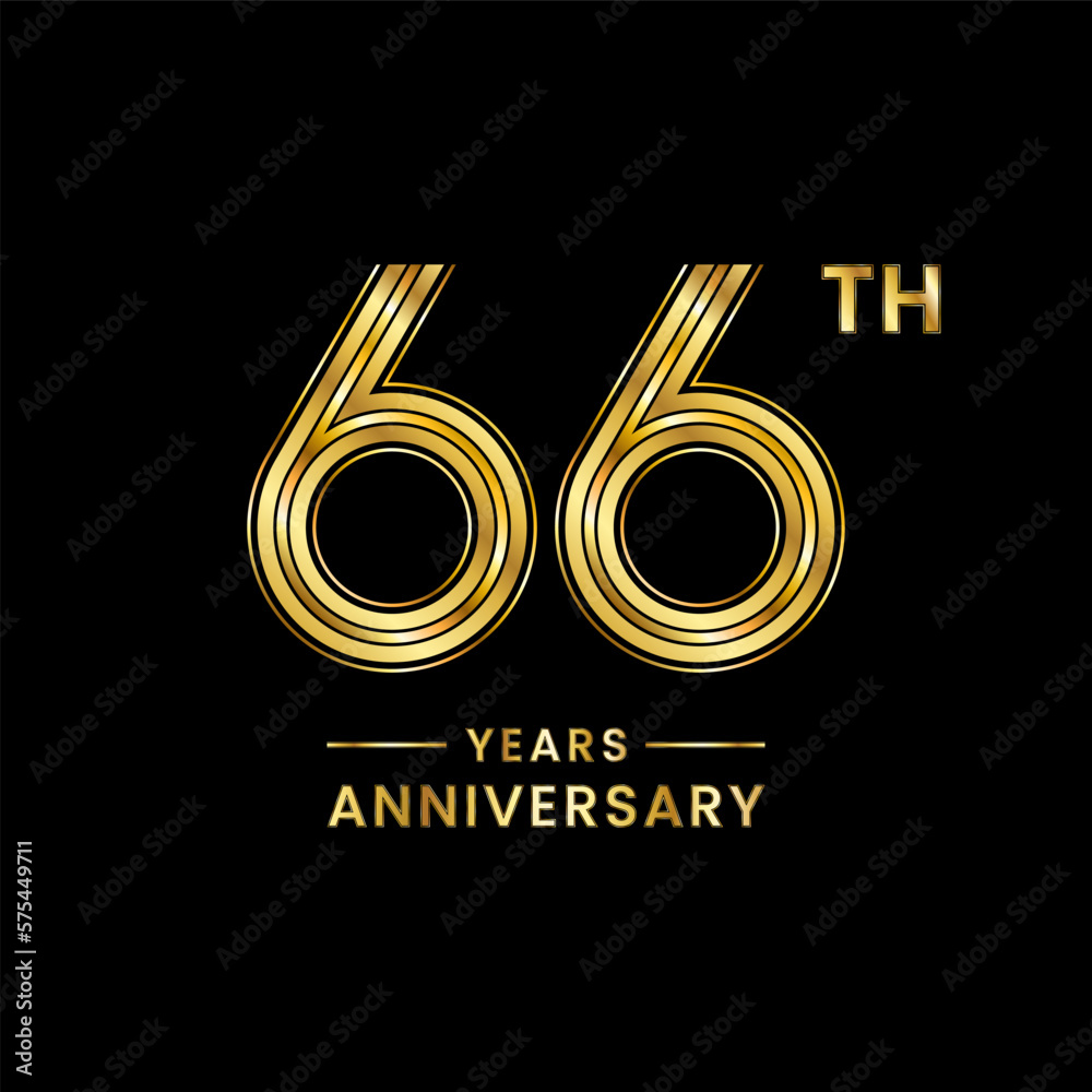 66th Anniversary logo design with golden number and text for anniversary celebration event, invitation, wedding, marriage, greeting card, banner, poster, flyer. Logo Vector Template 66th Anniversary logo design with golden number and text for anniversary celebration event, invitation, wedding, marriage, greeting card, banner, poster, flyer. Logo Vector Template