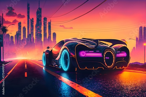 Bugatti race car in a city | Synthwave style Ai Generated car wallpaper/background  | Stock Illustration | Adobe Stock