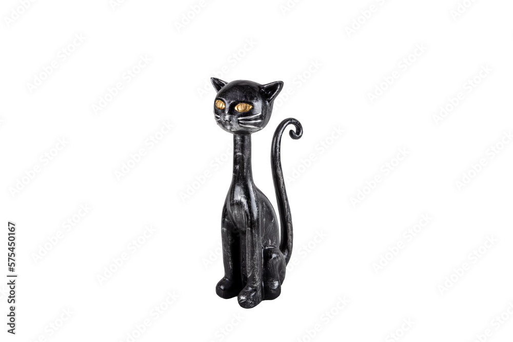 Ornamental wood cat. Wooden cat model isolated on white background