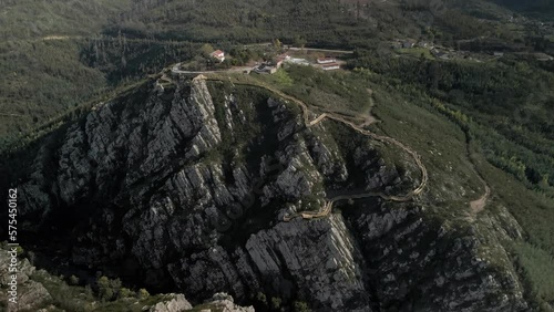 Wooden walking path Cerro da Candosa, Portugal - Coimbra district. Aerial view of the rocky hills. photo