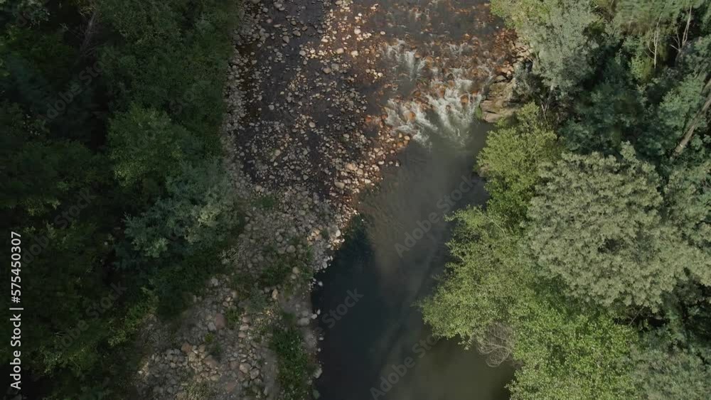 Long aerial shot revealing Ceira river passing by Candosa canyon in Portugal. Long aerial shot revealing Ceira river passing by Candosa canyon in Portugal.
