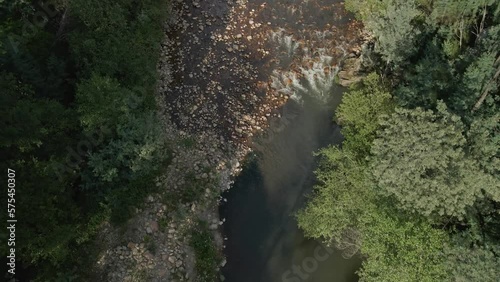 Long aerial shot revealing Ceira river passing by Candosa canyon in Portugal. photo