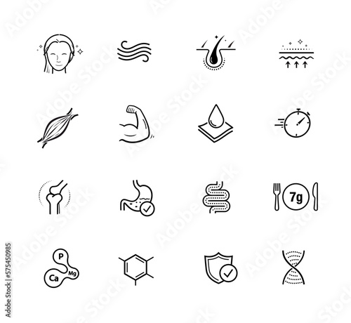 Vitality icon set for human-improving products. The outline icons are well scalable and editable. Contrasting elements are good for different backgrounds. EPS10.	