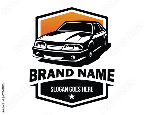 1990s mustang car silhouette. isolated white background view from side. vector muscle car legend with speed. Best for logo, badge, emblem, icon, design sticker, vintage car industry. available eps 10.