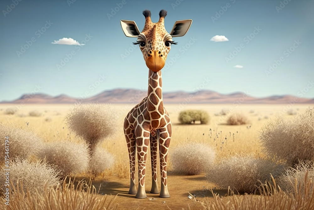 Cute Cartoon Giraffe (Created with Generative AI) - obrazy, fototapety, plakaty 