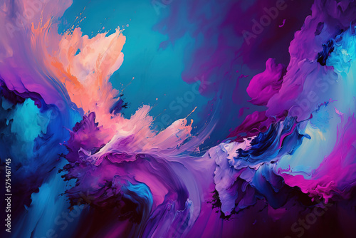 Blue  purple and magenta paint liquid abstract background. AI Generative color mix painting