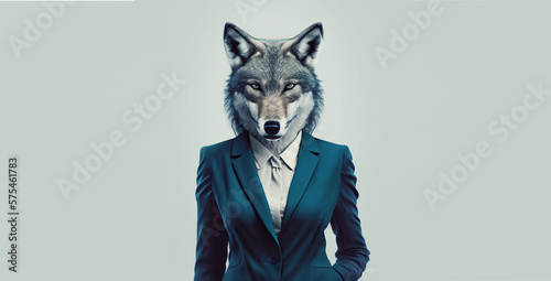 business woman, has a wolf's head, ai Generative photo