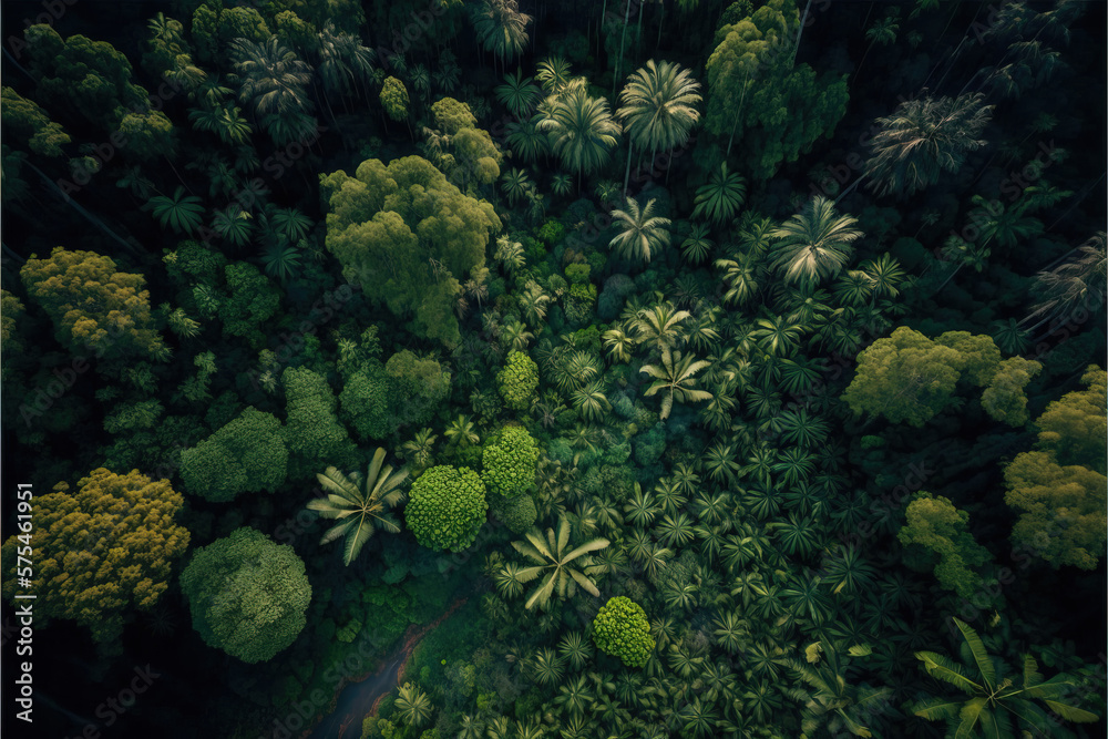 Aerial view of rainforest. Green ecological generative illustration