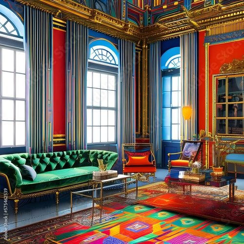 A Bold room with mixing patterns and vibrant colors2, Generative AI photo