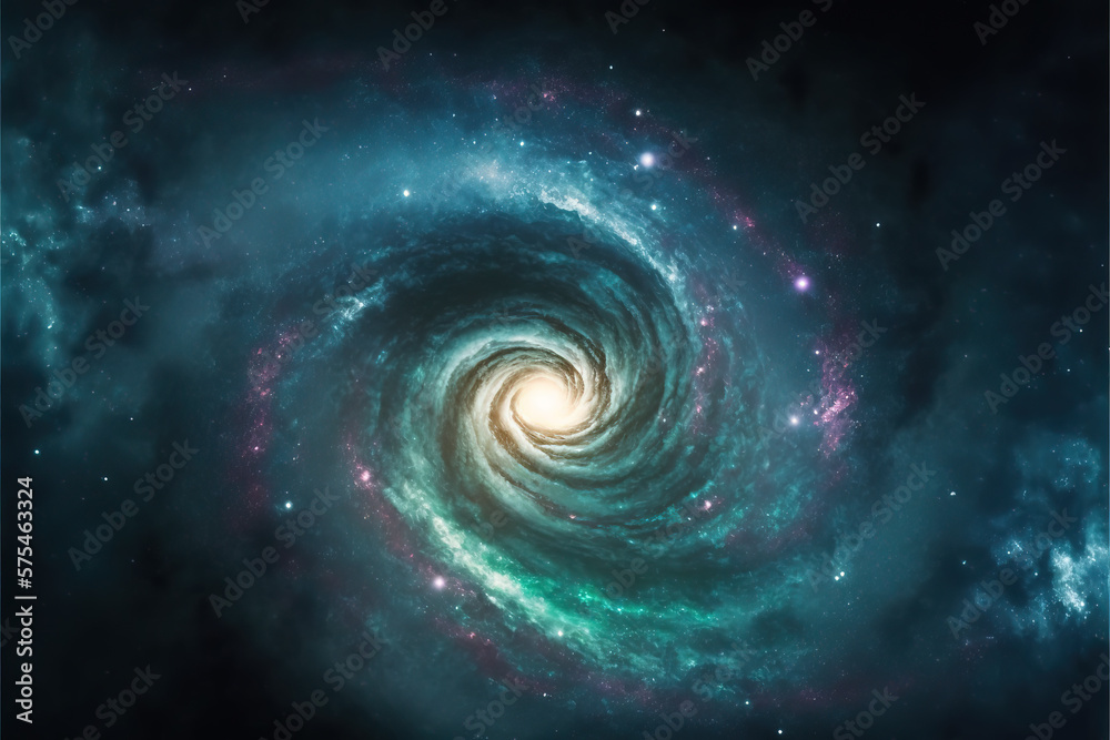 Green nebula with stars. Fantasy galaxy generative AI background