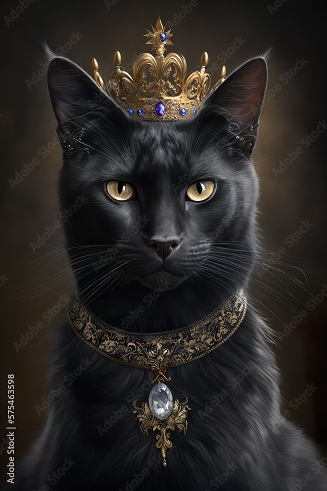 Queen Black Cat with Crown, Cat King. Backdrop CG Background Artwork