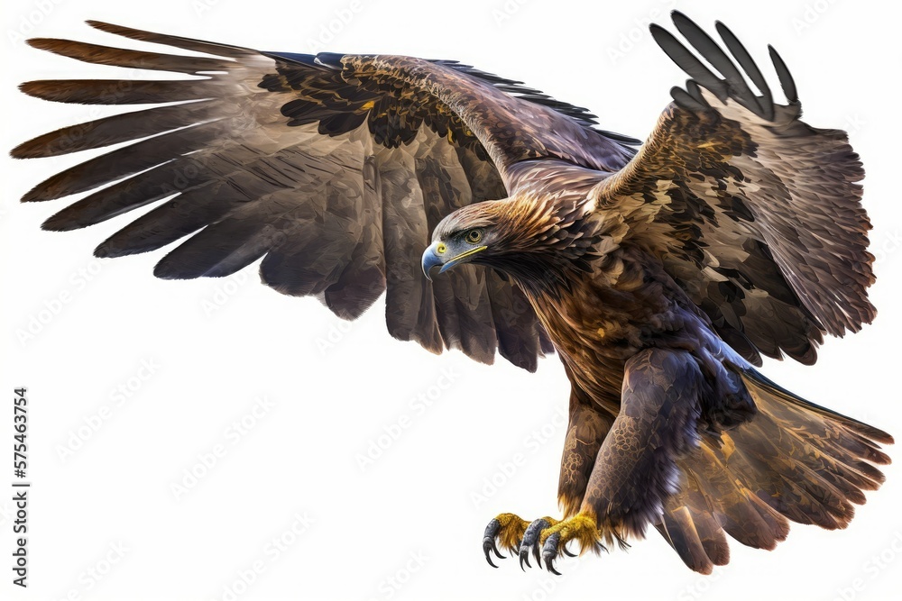 Fototapeta premium Aquila chrysaetos, a flying golden eagle. Generative AI