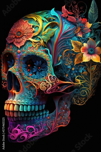 Mexican roses skull. Mexican roses skull. Vector illustration. Dia de los muertos shugar colorful head