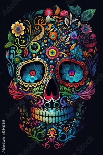 Mexican roses skull. Mexican roses skull. Vector illustration. Generative AI