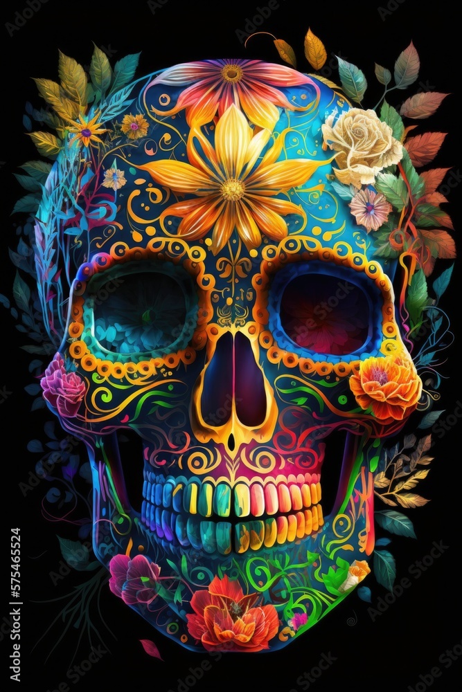 Mexican roses skull. Mexican roses skull. Vector illustration. Generative AI