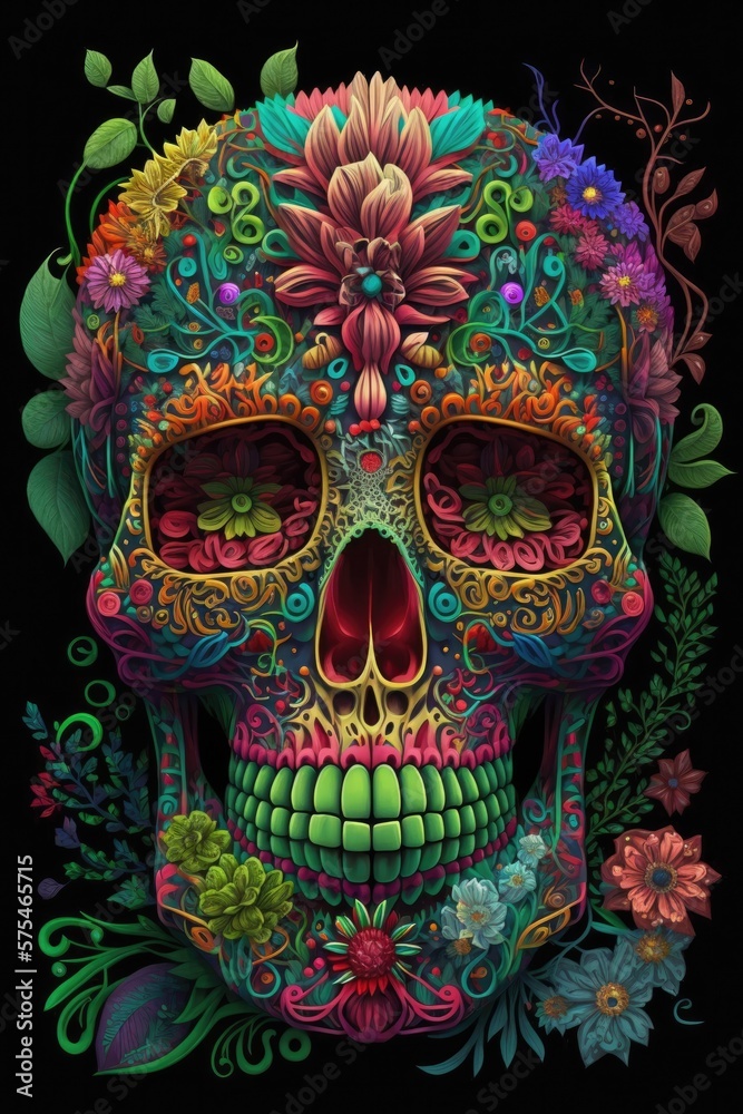 Fototapeta premium Mexican roses skull. Mexican roses skull. Vector illustration. Dia de los muertos shugar colorful head