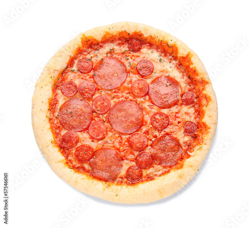 Delicious pepperoni pizza isolated on white background