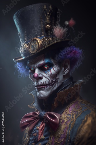 Portrait of creepy victorian clown, Generative AI
