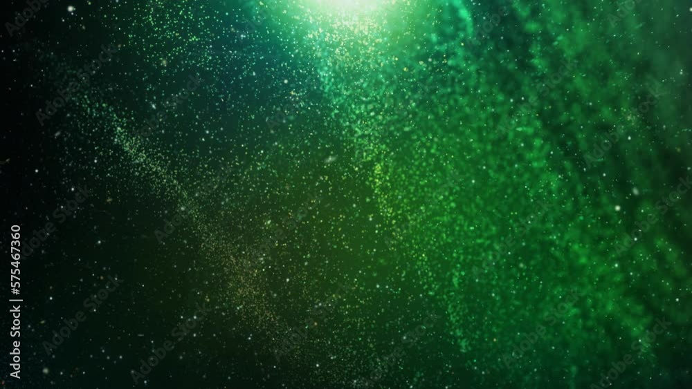 Irish Particles Floating Green Background 4K Loop features particles falling and swirling around in a deep green atmosphere in a loop.