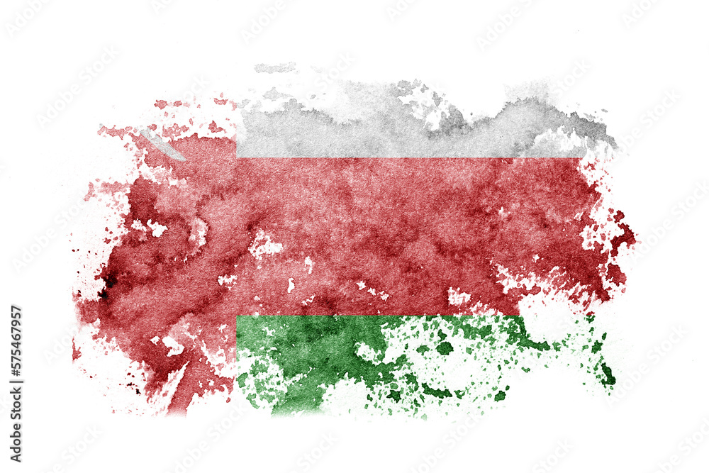 Oman flag background painted on white paper with watercolor. Oman flag background painted on white paper with watercolor.