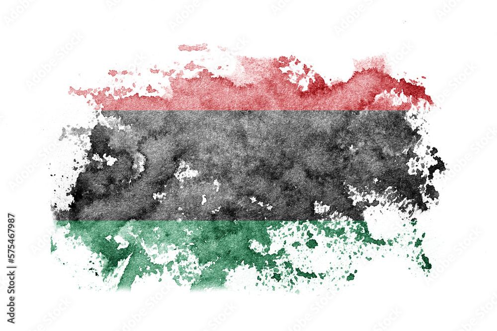 Organizations, Pan african, UNIA flag background painted on white paper with watercolor. - obrazy, fototapety, plakaty 