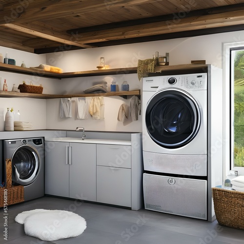 Wallpaper Mural 9. A laundry room with a washer, dryer, and sink for doing laundry at home.3, Generative AI Torontodigital.ca
