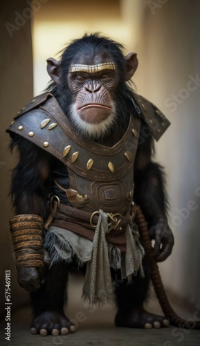 Raiding Valhalla: A Cute, Cool, and Beautiful Viking Animal Chimpanzee Warrior's Battle on a Longship with Beautiful Stylish Designer Armor and Norse Mythology (generative AI)