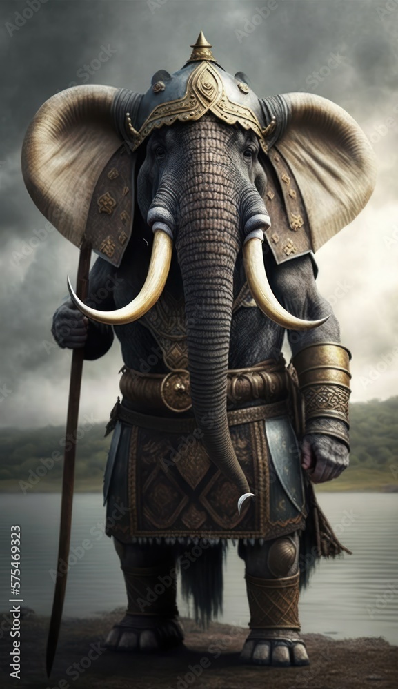 Raiding Valhalla: A Cute, Cool, and Beautiful Viking Animal Elephant Warrior's Battle on a Longship with Beautiful Stylish Designer Armor and Norse Mythology (generative AI)