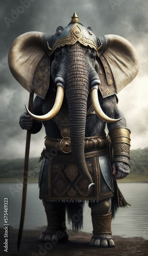 Raiding Valhalla: A Cute, Cool, and Beautiful Viking Animal Elephant Warrior's Battle on a Longship with Beautiful Stylish Designer Armor and Norse Mythology (generative AI)