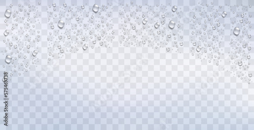 Realistic water droplets on the transparent background. Vector