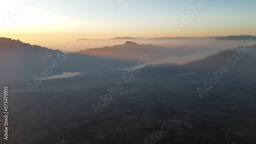 Foggy view over the mountains. Sunset in the mountains. © Alexandra