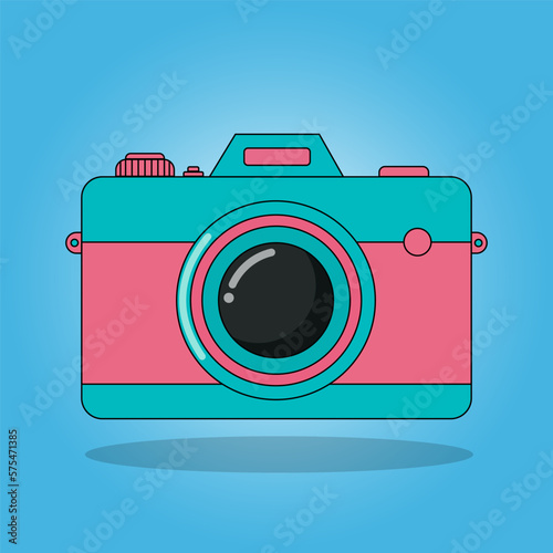 Photo camera with with lens and button