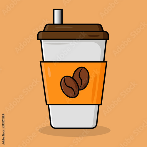paper coffee cup on orange background. Coffee Cup Mockup.