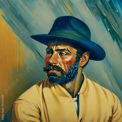 Bearded Man in Hat Illustration - Generative A.I. Art photo