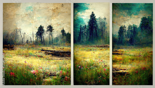 Forest Meadow Triptych, Generative AI