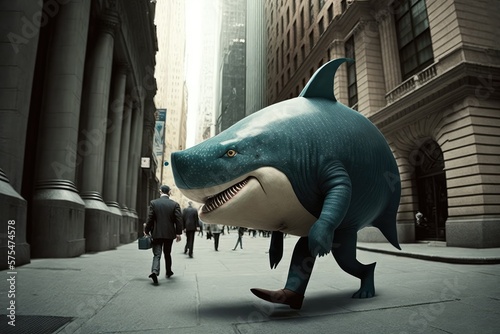 Fotografie, Tablou Loan Shark walking in New York City street, generative ai