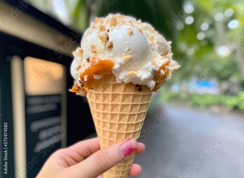Sugar cone of tropical ice cream. Generative AI