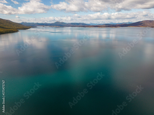Fototapeta Naklejka Na Ścianę i Meble -  Aerial view of picturesque Lago Yehuin on the island Tierra del Fuego, Argentina, South America