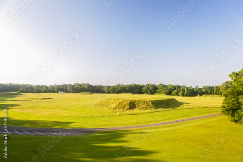 Moundville, Alabama - Native American heritage site of ancient monuments. Flat-topped earthen mounds of the Mississippian culture. National Historic Landmark. photo