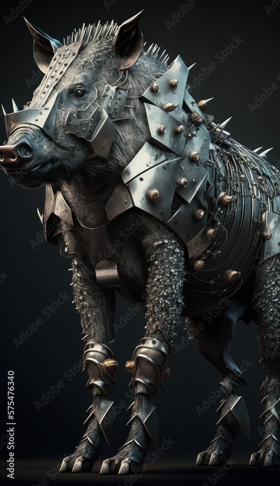 Stylish Futuristic Animal Wild Boar Combat Armor: A Cute and Cool Designer Exosuit with Energy Shield and Nanotech Enhancements for High-Tech Battle in Wildlife and Sci-Fi Settings (generative AI) Stylish Futuristic Animal Wild Boar Combat Armor: A Cute and Cool Designer Exosuit with Energy Shield and Nanotech Enhancements for High-Tech Battle in Wildlife and Sci-Fi Settings (generative AI)