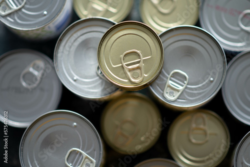 Closeup of a group of aluminium cans.