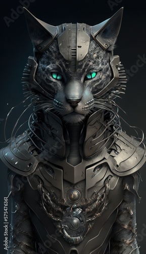 Stylish Futuristic Animal Wild cat Combat Armor: A Cute and Cool Designer Exosuit with Energy Shield and Nanotech Enhancements for High-Tech Battle in Wildlife and Sci-Fi Settings (generative AI)