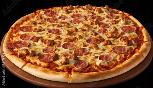 A meat lover's pizza loaded with spicy pepperoni