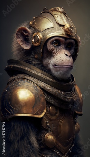 Stylish Futuristic Animal Monkey Combat Armor: A Cute and Cool Designer Exosuit with Energy Shield and Nanotech Enhancements for High-Tech Battle in Wildlife and Sci-Fi Settings (generative AI)